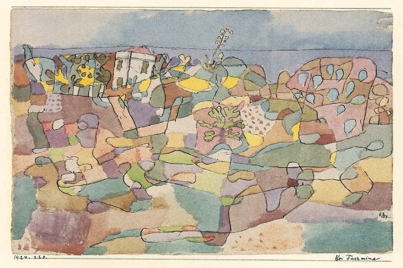 圖七：The Outskirts of Taormina (1924), Pen and watercolour on paper on cardboard, 15.1cm X 23.5cm, collected by Zentrum Paul Klee, Bern. (照片來源：Parkstone International)
