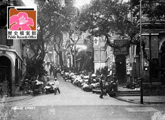 圖1：1913年，中環雲咸街「賣花街」。（香港政府檔案館）